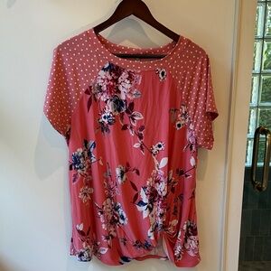 Emerald Pink Floral and Polka Dot Top